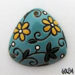 Triangle, flowers on bright blue