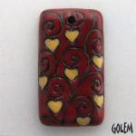 yellow hearts on red