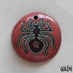 Round pendant, Spider, Salsa & Turquoise on dark