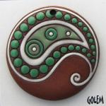Paisley, large round, green on terracotta