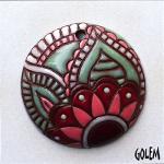Paisley Mandala, pink/green, round pendant