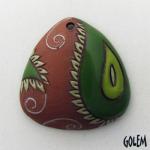 Paisley, domed triangle, green on terracotta