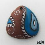 Paisley, domed triangle, blue on terracotta