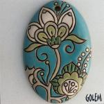 Cotton Flower, blue/green, long oval