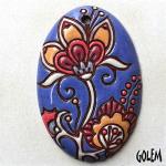 Cotton Flower, blue/coral, long oval
