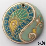 Paisley, large round, blue/green