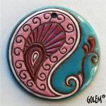 Paisley, large round, pink/blue