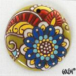 Blue Flower Paisley, large round pendant