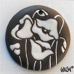 White poppies on dark, large round pendant