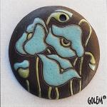 Light blue poppies on dark, large round pendant
