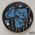 Neon Blue poppies on dark, large round pendant