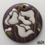 Large terracotta round, white on purple