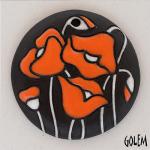 Orange poppies on dark, large round pendant
