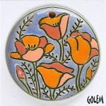 Golden poppies, large round pendant