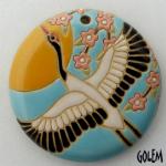 Sunrise Crane - large round pendant