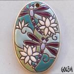 Dragonfly and Lotus - oval pendant