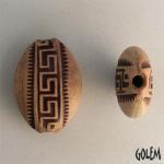 Greek meander, rust on off-white almond bead