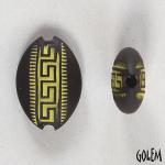 Greek meander, chartreuse on dark almond bead