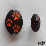 Paw Stamp, orange on dark, almond bead size M