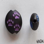Paw Stamp, purple on dark, almond bead size M