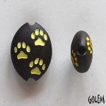Paw Stamp, chartreuse on dark, almond bead size M