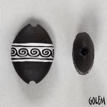 Oval meander, white on dark almond bead