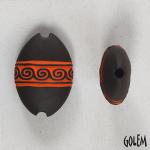 Oval meander, orange on dark almond bead