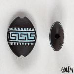Greek meander, turquoise on dark almond bead