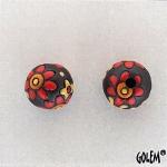 Flowers, dark clay round bead