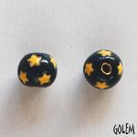 round bead, little stars on dark teal