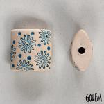 Flowers, turquoise on light clay, size XL