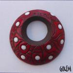 Round off center donut pendant, red on dark