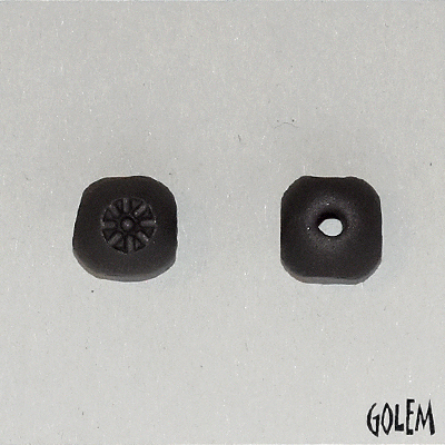 Little suns, unglazed round bead, dark clay