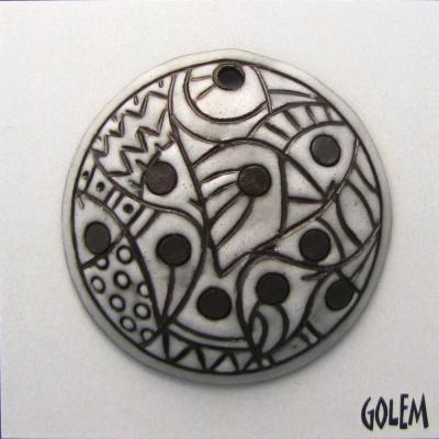 Round domed pendant, white on dark