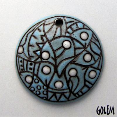 Round domed pendant,turquoise on dark
